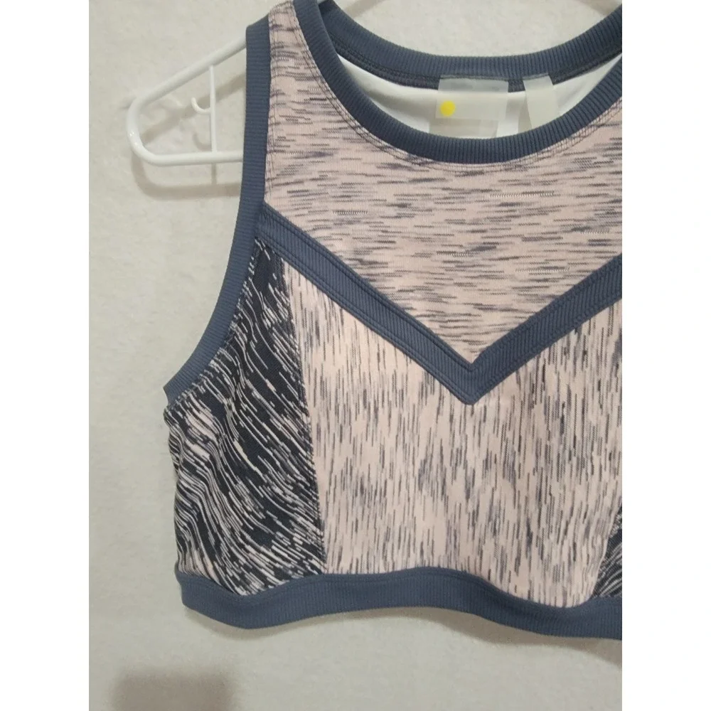 Zella Static High Neck Sports Bra‎ Colorblock Marled Space Dye Pink Gray Size L